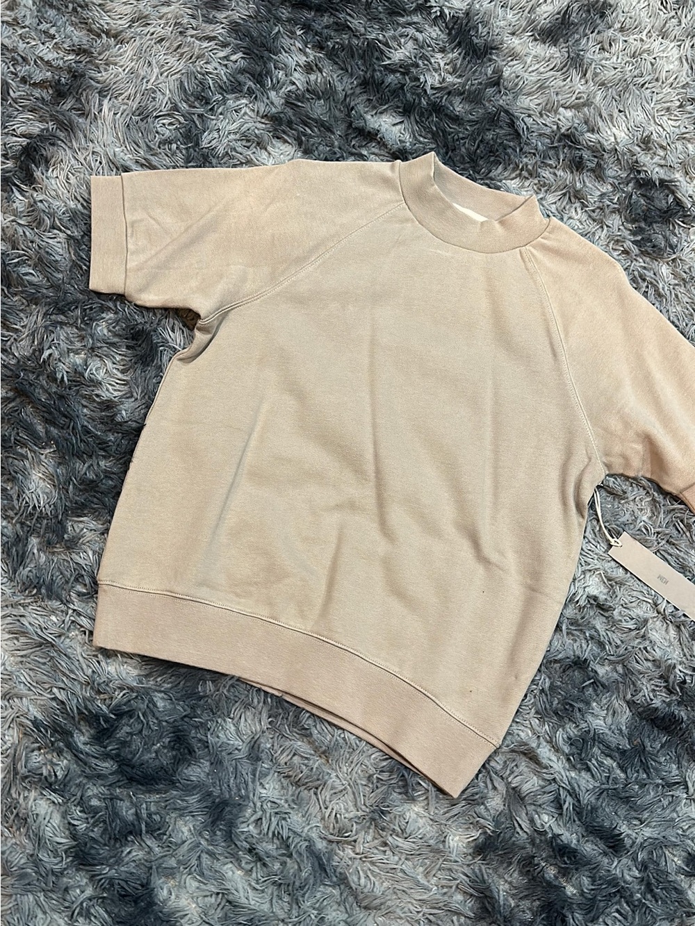 Essentials Beige Short Sleeve Sweatshirt UNISEX (Men XXsmall) Oversize